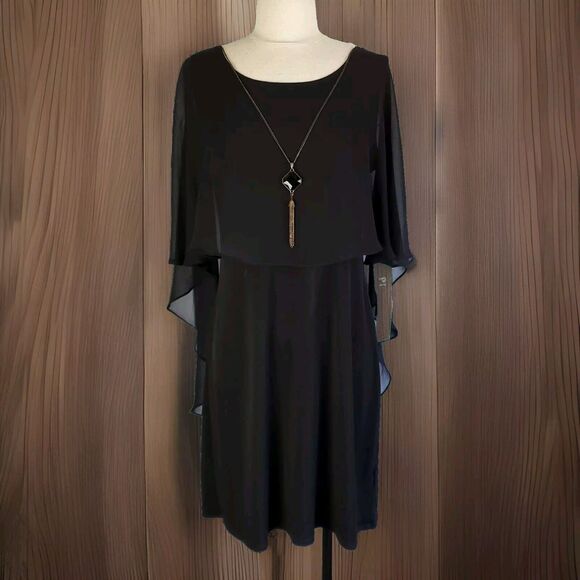Glamour Dress Womens 10 Petite Flare Cape Midi Necklace Black Style Gon180P - Picture 1 of 16